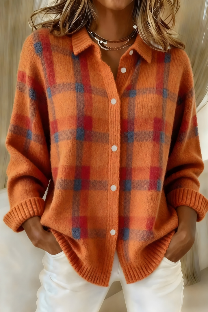 Tessa™ | Retro Plaid Knit Cardigan