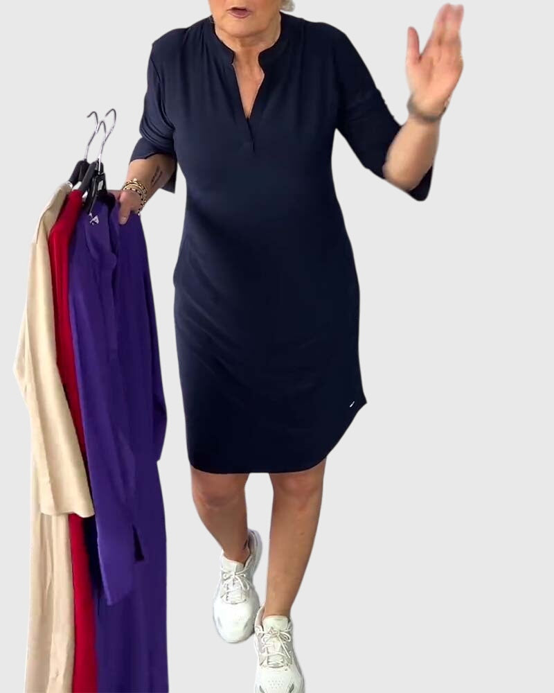 Kathy | Solid V-Neck Dress