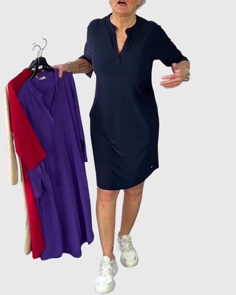 Kathy | Solid V-Neck Dress