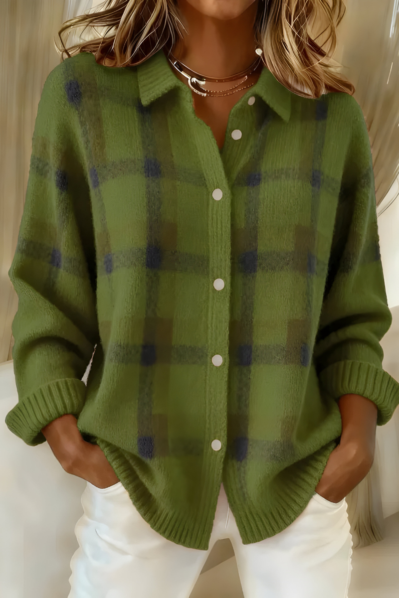 Tessa™ | Retro Plaid Knit Cardigan