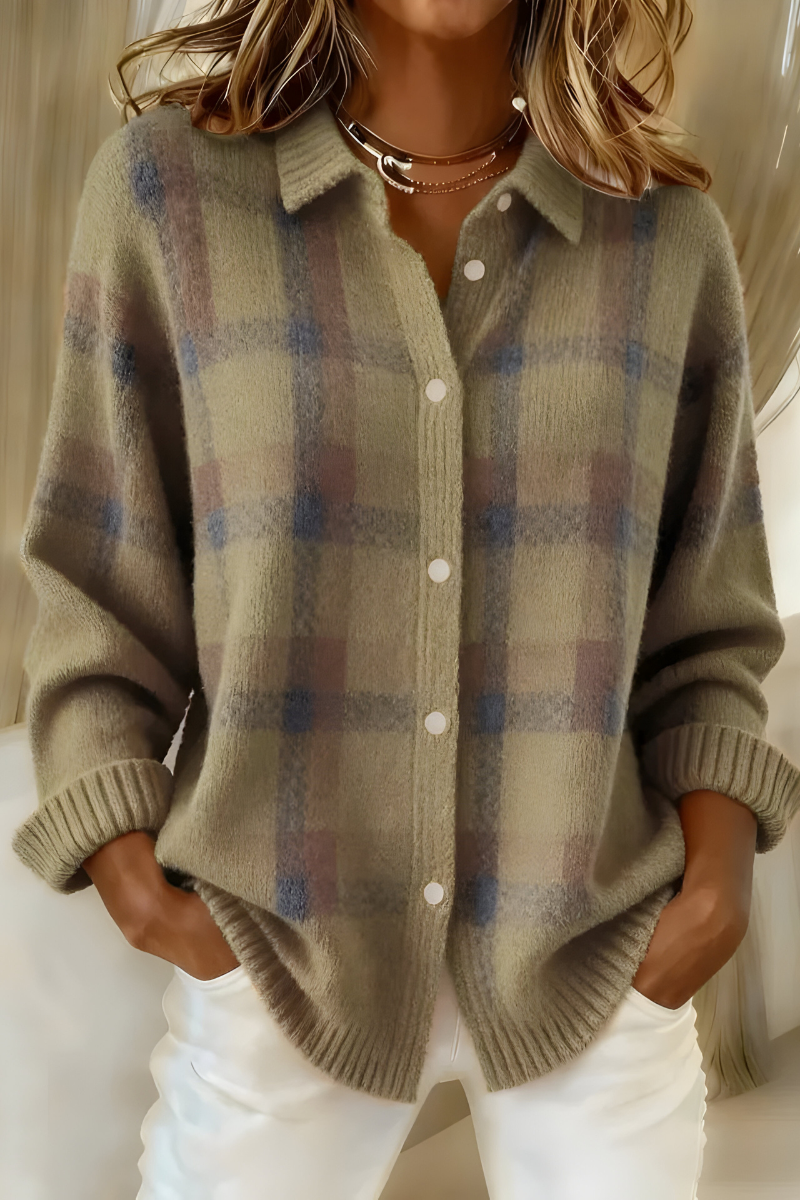 Tessa™ | Retro Plaid Knit Cardigan