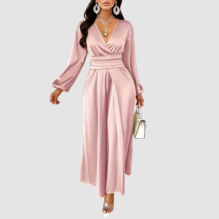 Sophia | Pleated Satin Maxi Dress