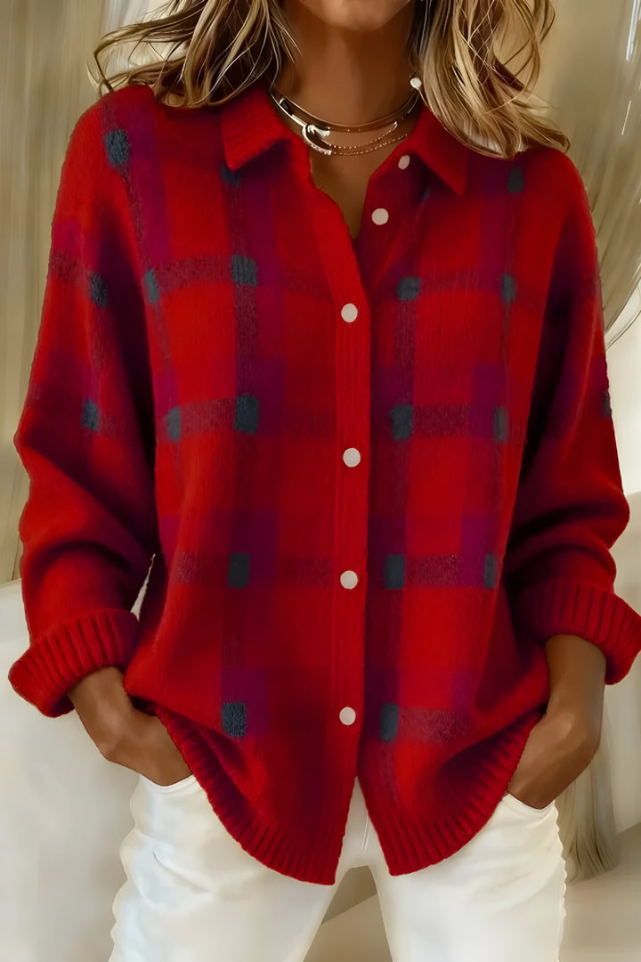 Tessa™ | Retro Plaid Knit Cardigan