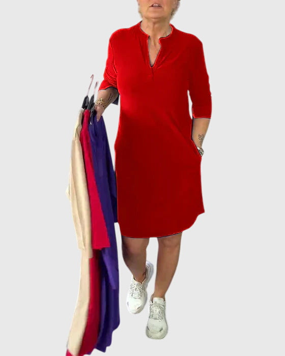 Kathy | Solid V-Neck Dress