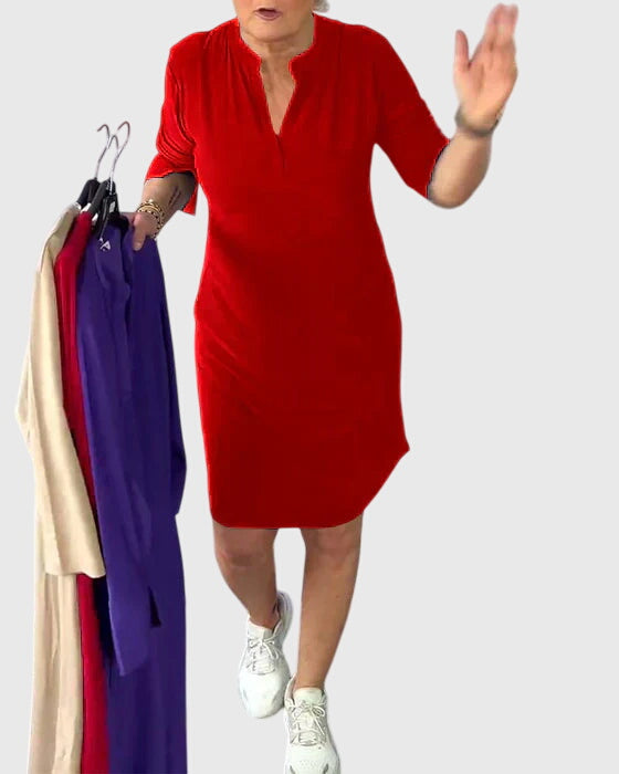 Kathy | Solid V-Neck Dress