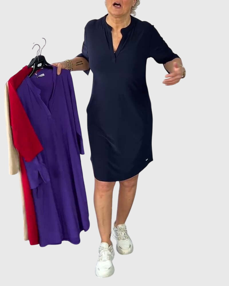 Kathy | Solid V-Neck Dress