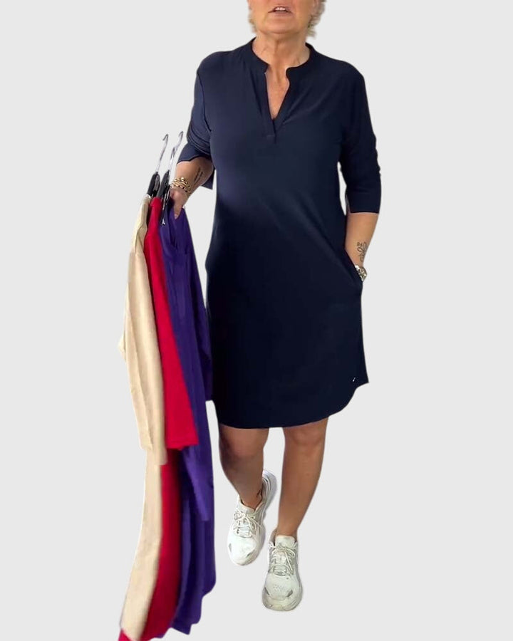 Kathy | Solid V-Neck Dress