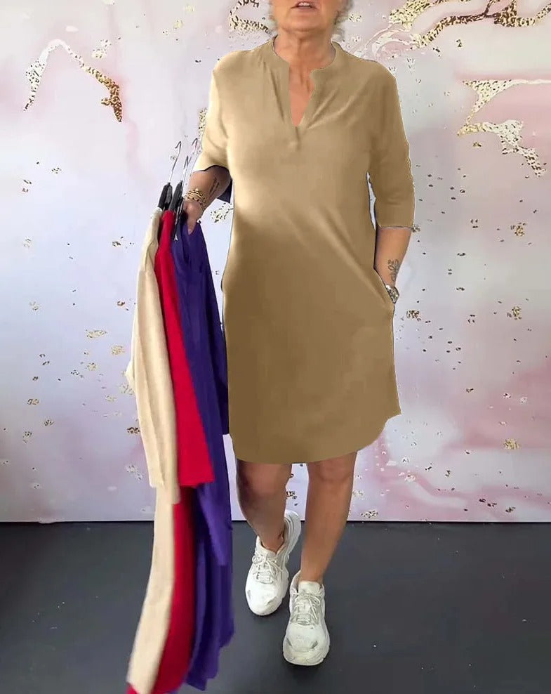 Kathy | Solid V-Neck Dress